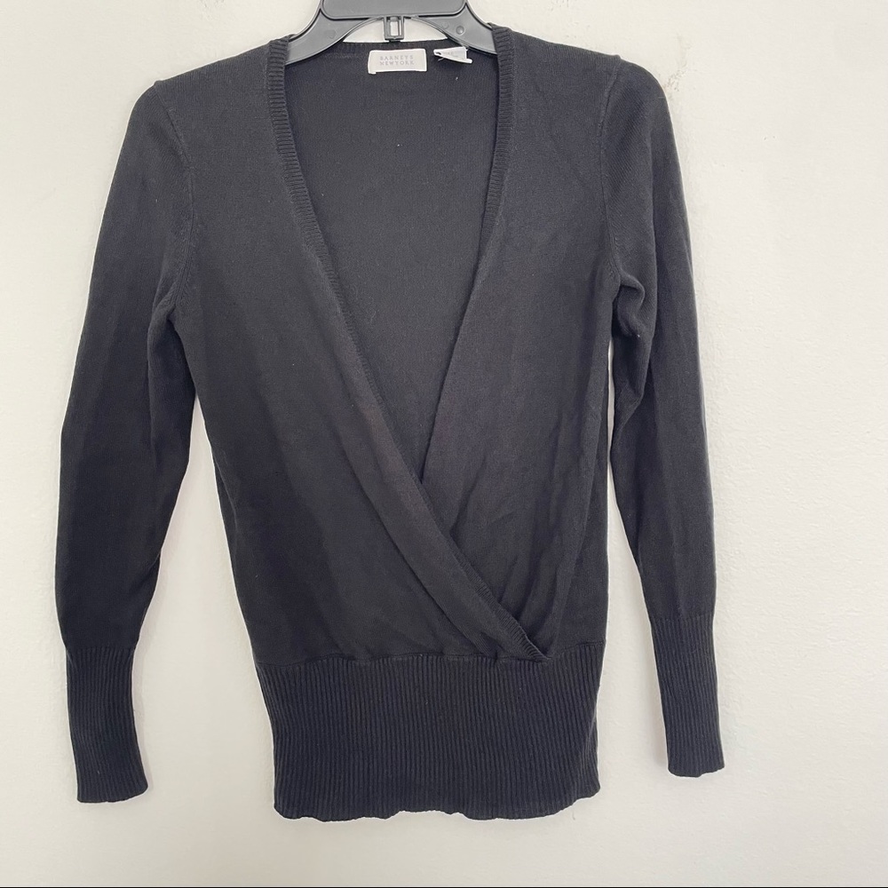Barneys New York Sweater Womens Size XS Black Cashmere Silk V Neck Knit
